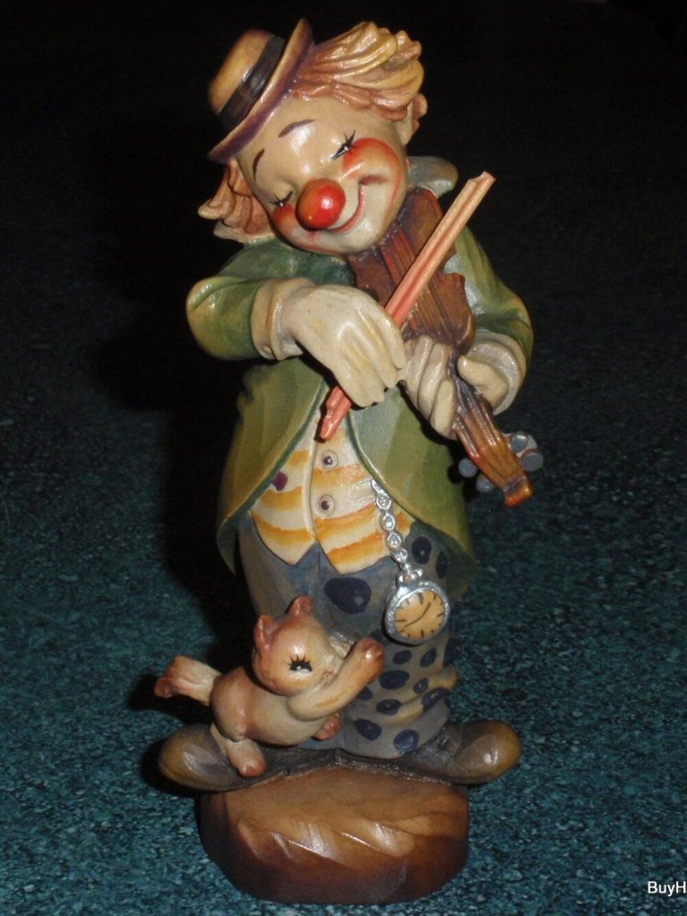 "Circus Serenade" Anri Wood Carving Clown 6" Figurine Signed By Ulrich Bernardi